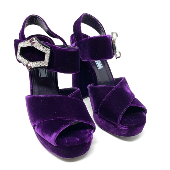 PRADA purple velvet platform sandals, made in Italy, size 37.5 - Picture 3 of 16
